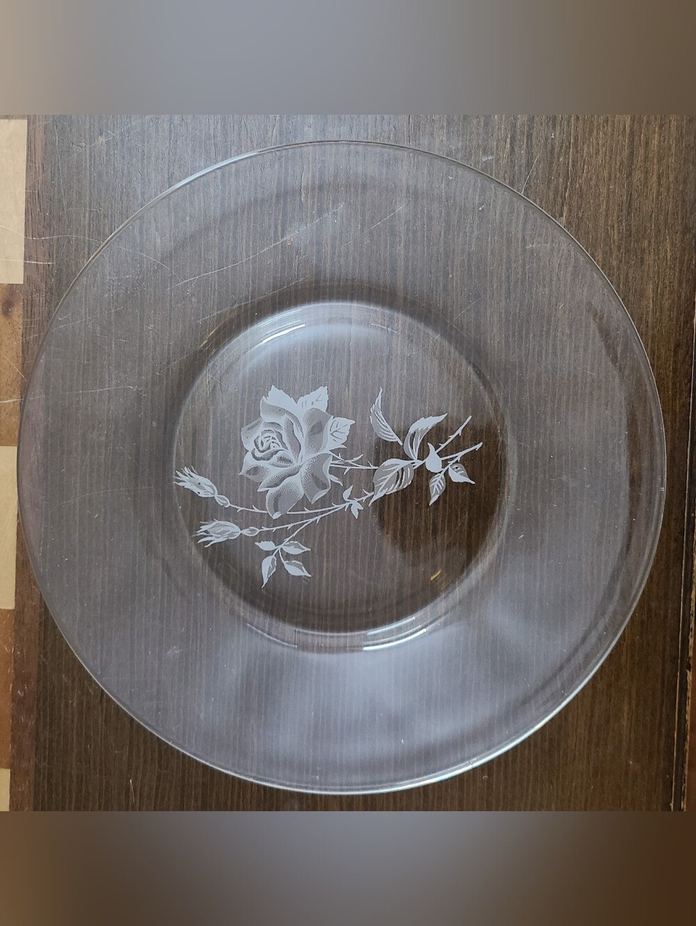 Vintage Elegant Clear Federal Glass Royal Rose Luncheon Plates 1960s - set of 8